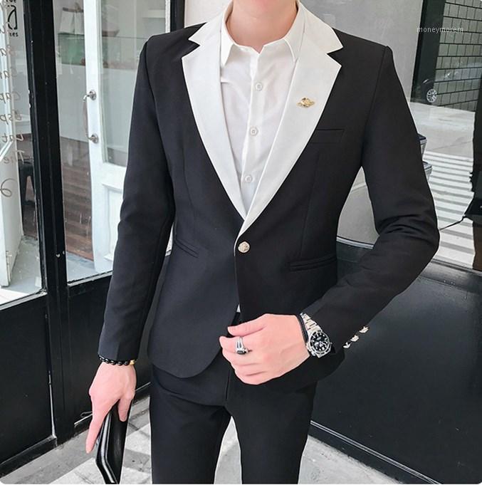 

Mens Formal Business Suits Black With White Notch Lapel Wedding Suits Jacket Pants Set For Men Tuxedos Party Groom1, As picture