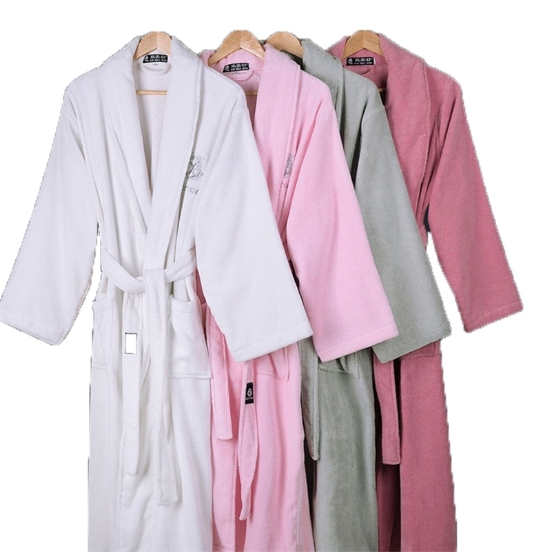 

Men's Robe Cotton Bathrobe Adult Winter Towel Fleece Homewear Male Long Sleeved Gray Pajamas Men's Warm Homewear Autumn 201109, Grey