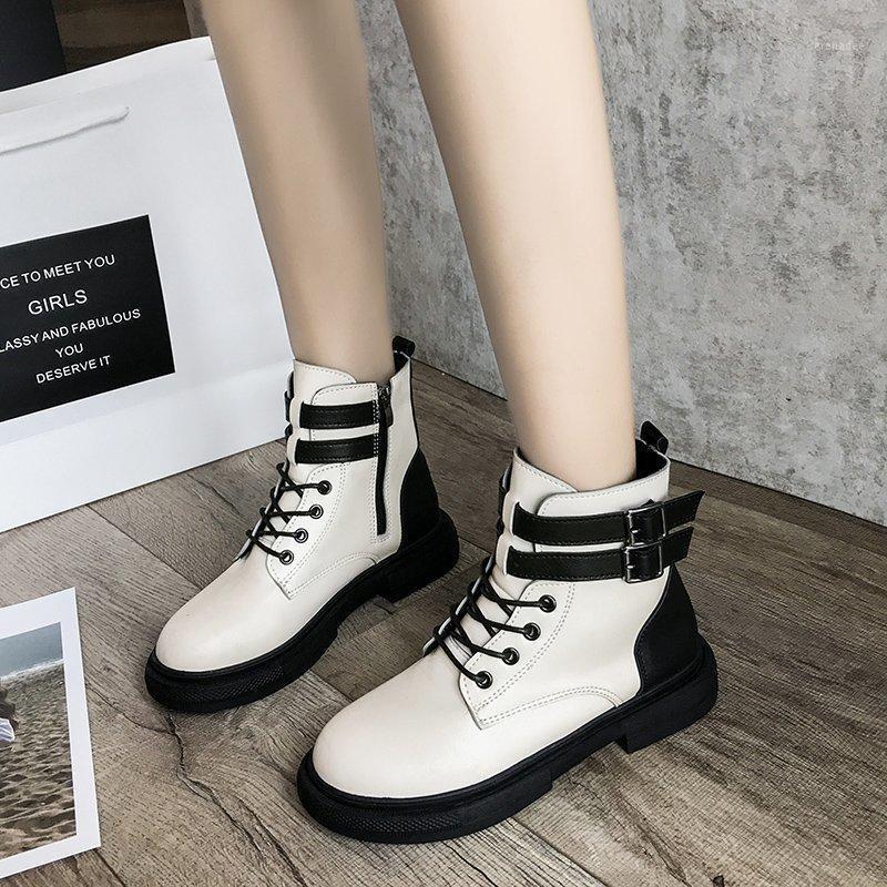 

Boots Women's British Style 2020 New Net Red Handsome Side Zipper Boots Women's Short Low Heel Leather Women1, Black