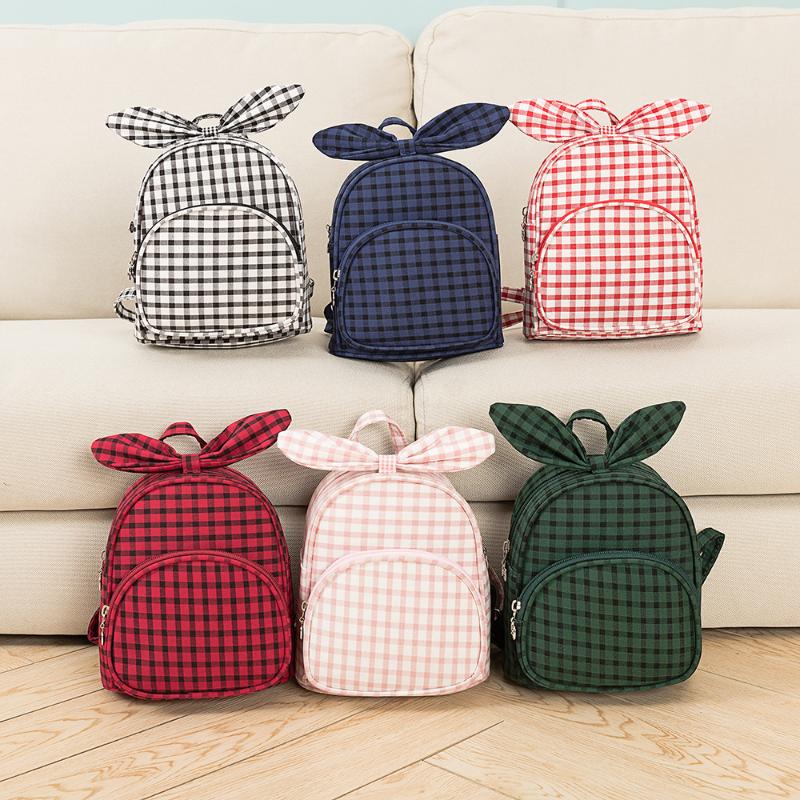 

Children Lattice Backpack Cute Bow Double Shoulder Bag Girls Kids School Bookbag Simple Casual Small Rucksack for Kindergarten, Red