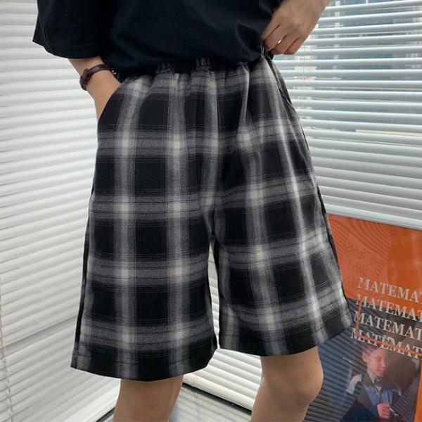

2020 Summer Couple Casual Shorts Checkerboard Loose Wide Leg Shorts for Men & Women Black Harajuku Hip Hop Streetwear