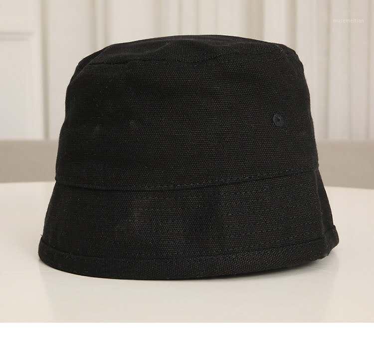 

Children bucket hat parent-child Japanese flat top solid color baby fisherman hat canvas wild bucket fashion1, Black