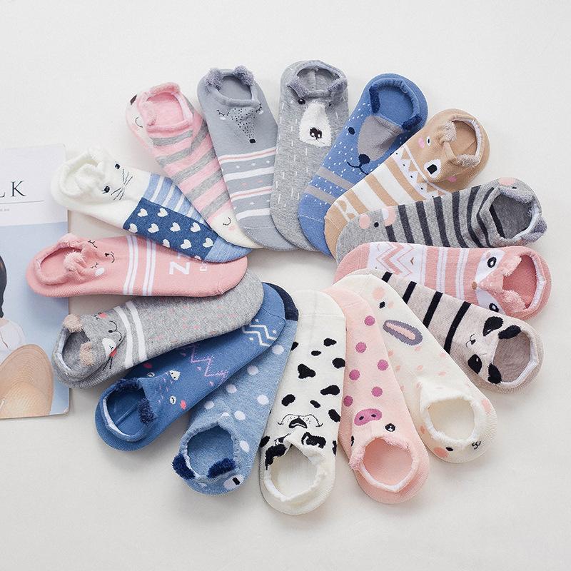 

1 pair of ladies boat socks three-dimensional socks cartoon animals low cotton invisible shallow for women, Random