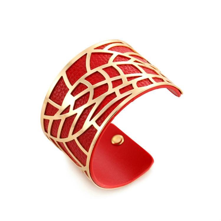 

Fashion personality irregular flower leaves metal leather bracelet popular hot selling Pu retro women's Bracelet