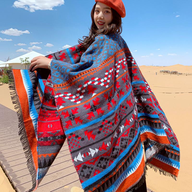 

Royalmaybe Cape big shawl female autumn and winter wear sunscreen hooded scarf red knitted factory wholesale