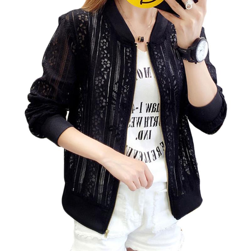 

Hollow Out Jackets 2020 Spring Summer New Casual Slime Women Thin Jacket White Black Lady Shorts Outwear Plus Size