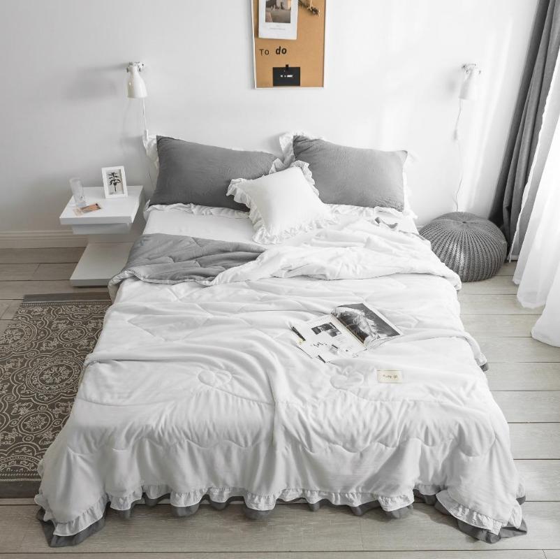 

Comforters & Sets Princess Style Pure Color Summer Quilt Bedspread Blanket White Comforter Soft Bed Cover Twin Full Queen Quilting Lace Bedc, Style8