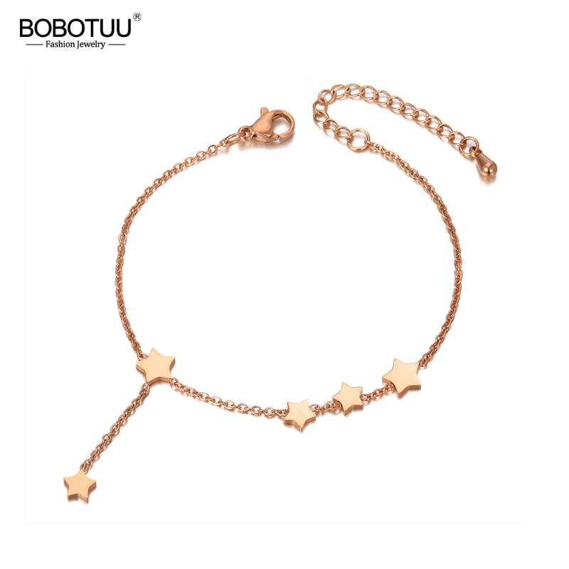 

BOBOTUU Trendy Stainless Steel Lovely 5Pcs Star Charm Bracelets For Women Girls Bohemia CZ Crystal Chain Beach Bracelet BB20050