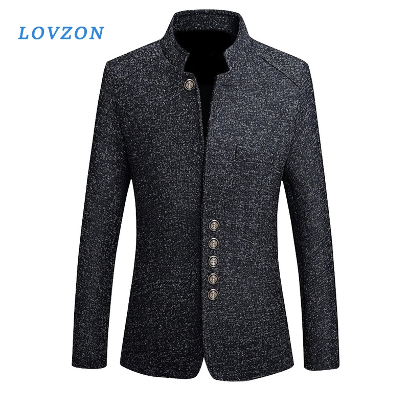 

Mens Vintage Blazer Coats Chinese Style Business Dress Blazers Casual Stand Collar Jackets Male Slim Fit Suit Jacket, C1