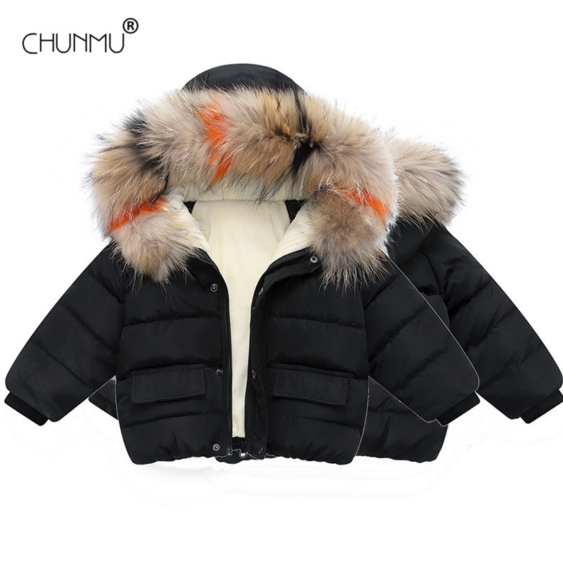 

Boys Autumn Winter Coats Kids Jackets Toddler Boy Girl Fur Collar Hooded Children Warm Zipper Outerwear Baby Clothes 201216, Pink