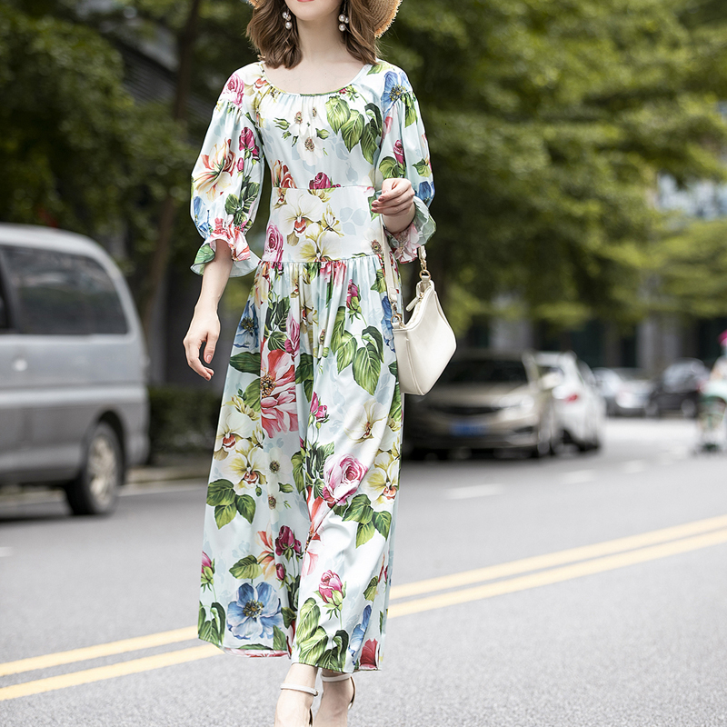 

Floral Female Impression Summer Beach Boho Long Maxi Casual Dress Half Sleeve the Neck As a Ladies'party Robe Wear 2021 D8h1, Multiple