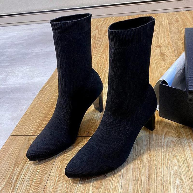 

Women's Slip on Short Boots Black Ankle Boots Office Ladies Commute Comfortable Shoes Hot Ladies Pointed Toe High Heels Female1