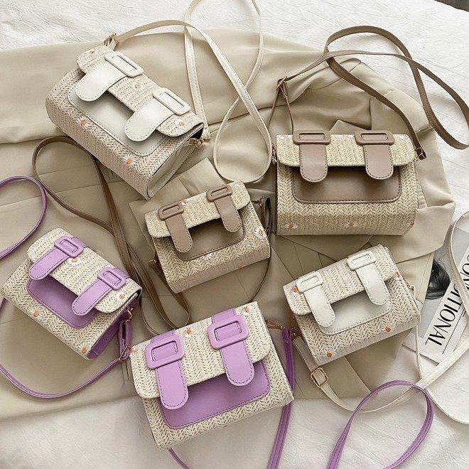 

Fringed Chain Small Flap Bags For Women 2021 Fashion Straw Crossbody Bags Ladies Summer Messenger Shoulder Handbags double belt, A02purple