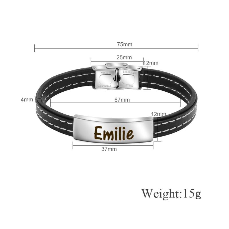 

Custom Logo Names PU Leather Bracelets for Men Vintage Stainless Steel Personalized Engrave Letters Wrap Bracelets Jewelry