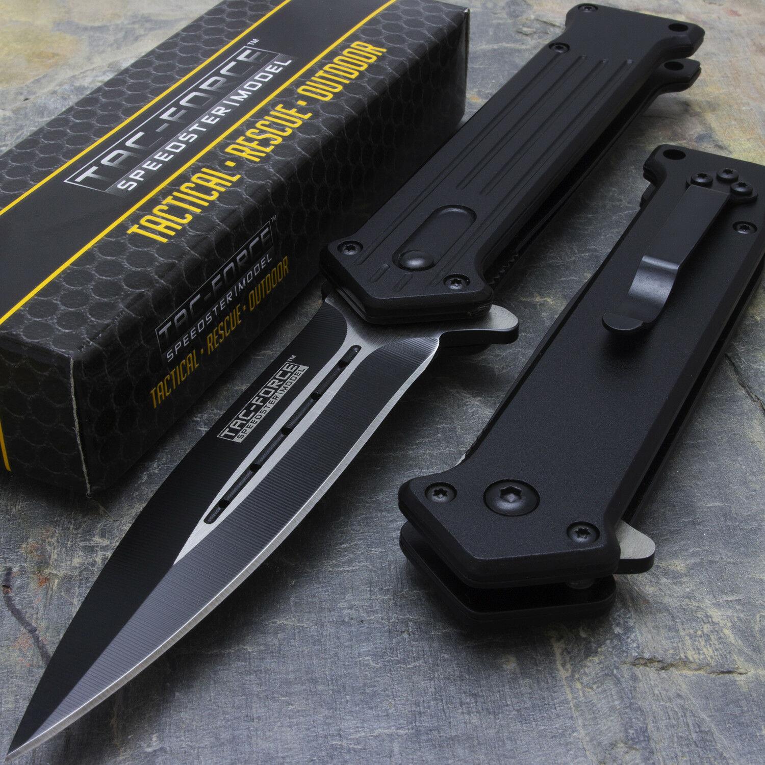 

8" TAC FORCE SPRING ASSISTED FOLDING STILETTO TACTICAL KNIFE Blade Pocket Open