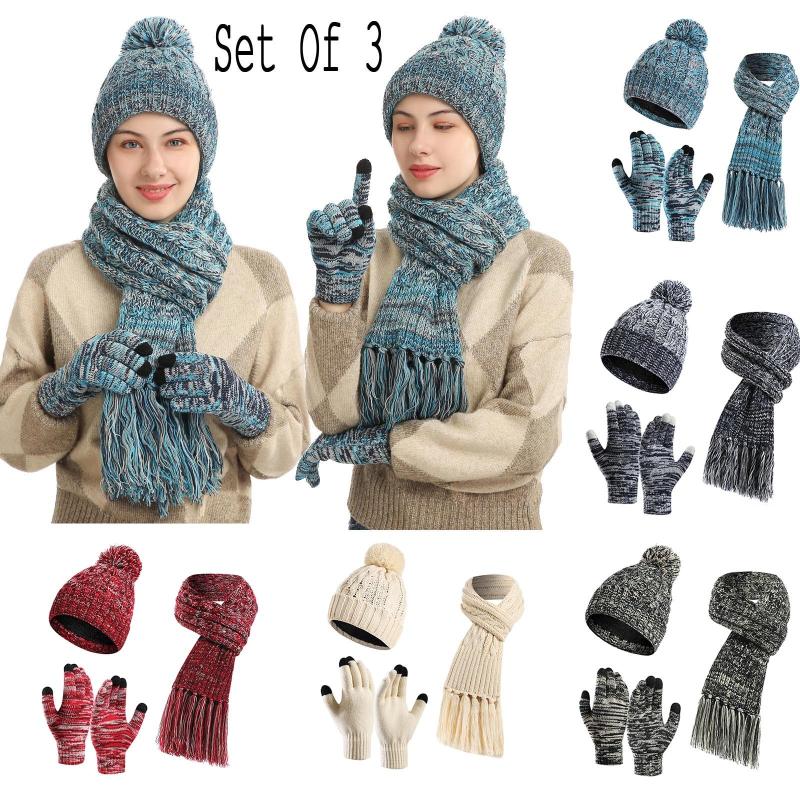 

New Winter Hat Beanies Cap Scarf Gloves 3 Pieces Set Fashion Adult Casual Hats Men Woman Warm Knitted Beanie Ski Skullies Bonnet