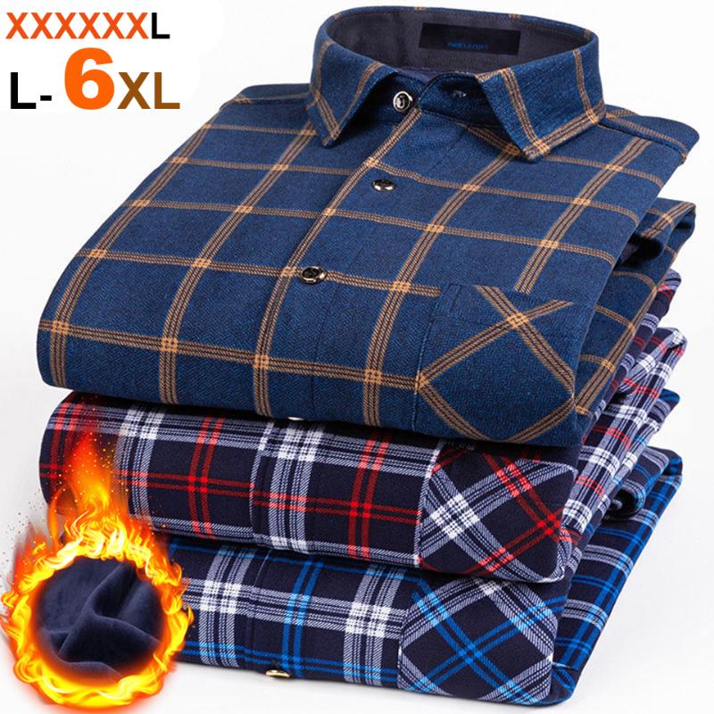 

CTOK 2020 New Men's Long Sleeve Plaid Warm Shirt Thick Fleece Lining Shirt Fashion Soft Casual Flannel Plus Big Size -4XL, Random one color