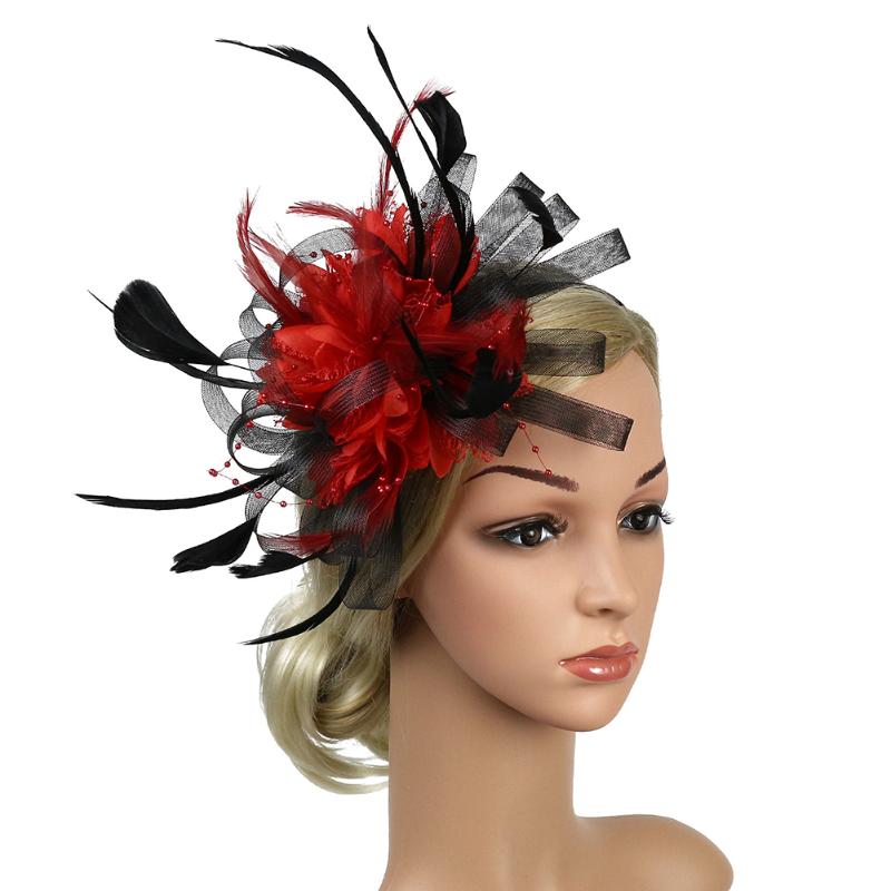 

Fascinator Headband Bridal Gift Hair Accessory Feather Mesh Women Party Hat Bowknot Fedoras Wedding Banquet Day, Black