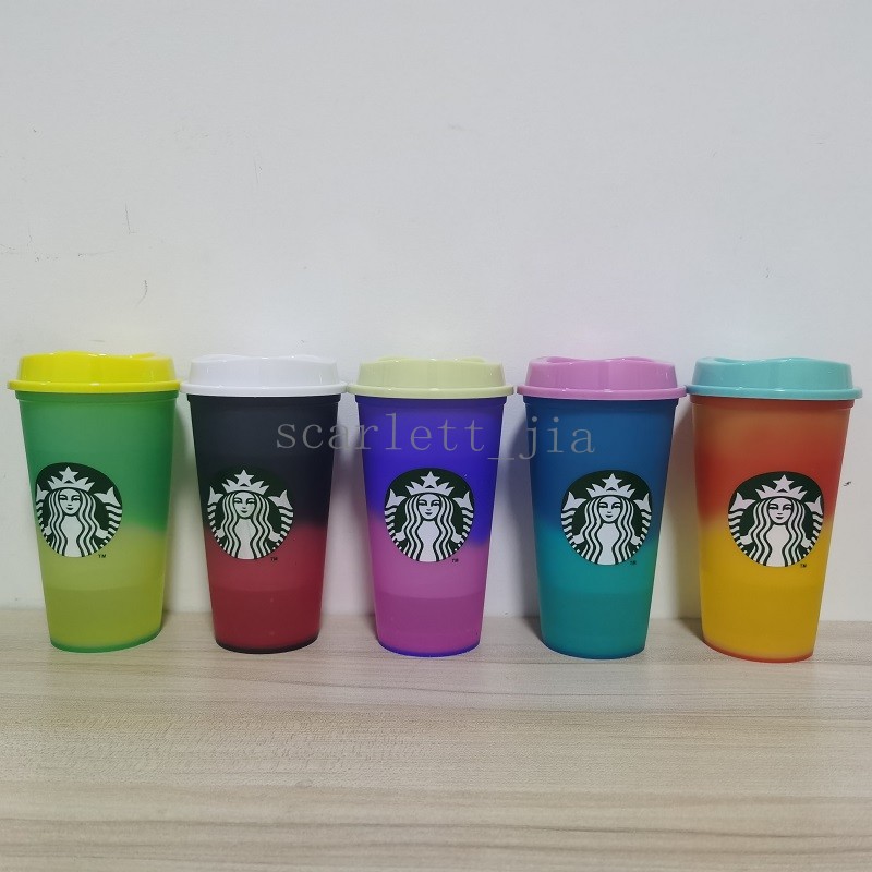

New16OZ Hot Color Change Tumblers Plastic Drinking Juice Cup With Lip And Straw Magic Coffee Mug Costom Starbucks Color Changing Plasti Flnt