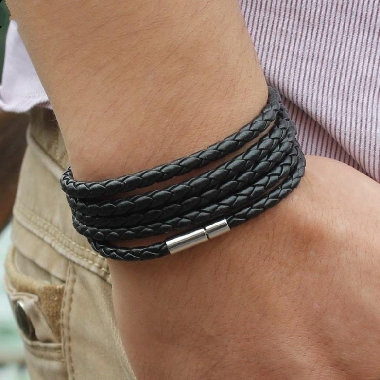 

Bangle Classic Men's Fashion Punk Couple Bracelet Leather Multilayer Loop Charm