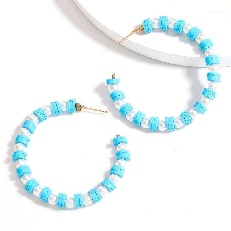 

New Bohemian Earrings Imitated White Pearl Soft Ceramic Small Disc Round C-shaped Earrings for Wommen Retro Personality1