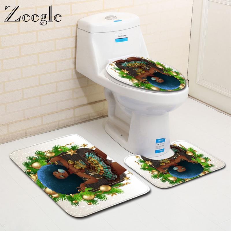 

Zeegle Christmas Bath Mat Set Creative Mat for Bathroom Decor Toilet New Year Set Polyester Toilet Floor Rug Foot1