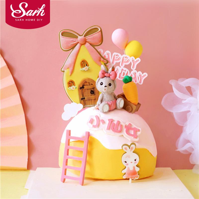 

Bow House Toy trolley Cake Toppers Happy Birthday Party Decorations for Kid Baby Shower Baking Love Gifts