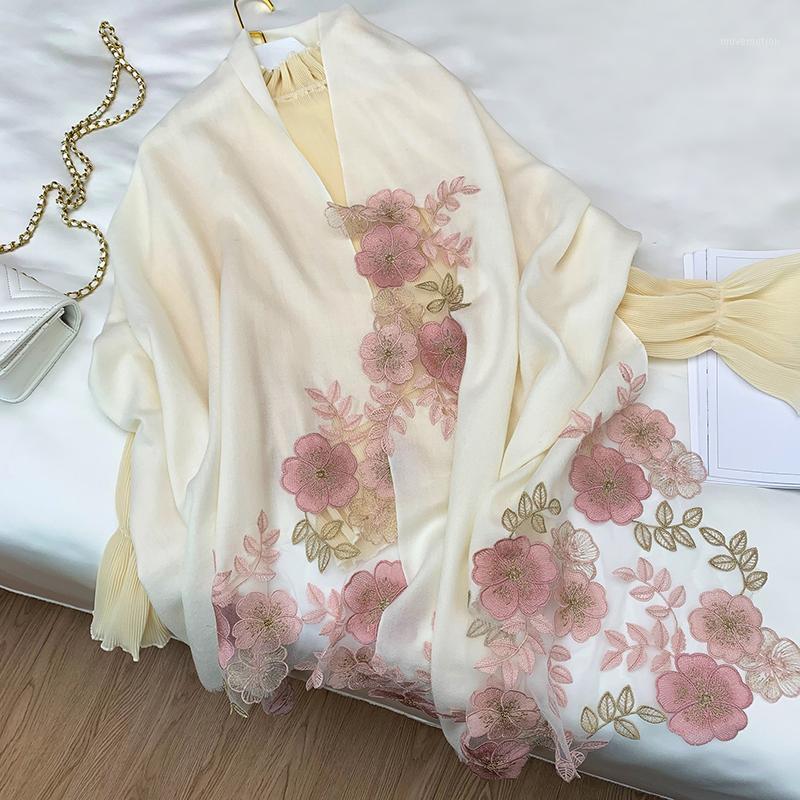 

Women 100% Natural Wool Scarves for Wedding 2020 Embroidery Scarf Wool Shawls and Wraps Ladies Winter Pure Scarfs1