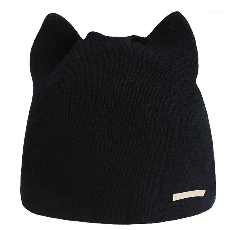 

Cute Cat Ear Women Hat Warm Winter Autumn Soft Knitted Beanie Solid Color Lady Cap Casual Skullies Beanies1, Khaki