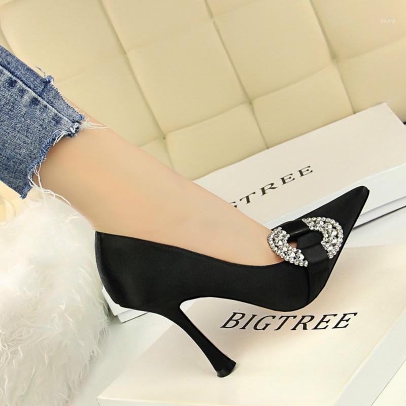 

Fashion Thenew Women Shoes Pumps Shoes Blackjack Satin Party Thin Heels Shallow Pointed Toe Sexy 10.5cm High Heels Wedding1, Black