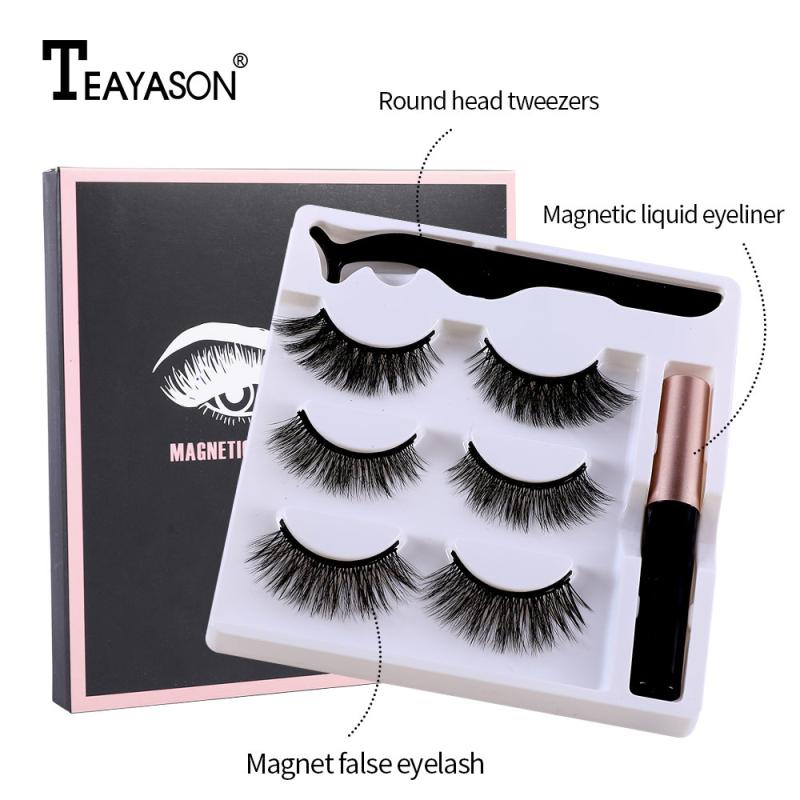 

3 Pairs Magnetic False Eyelashes Set Thick Eye Lashes Extension Liquid Eyeliner Plus Tweezer Easy To Wear Eye Cosmetics TSLM1