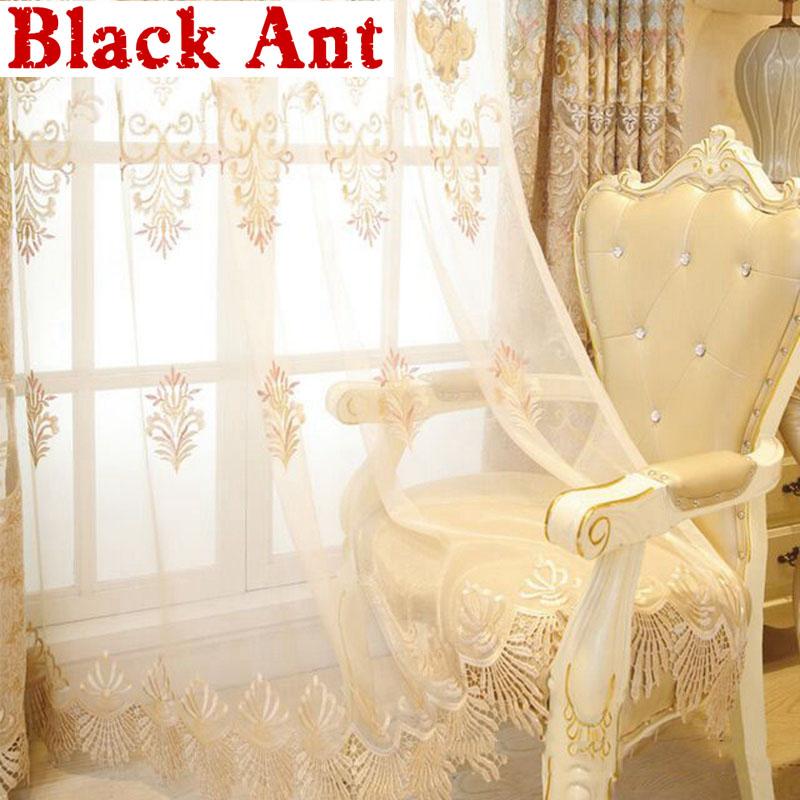 

Luxury European Crown Embroidery Curtain Fabric Villa Bedroom Gold Tassel Blackout Window Drapes Living room Cortina X821F, Tulle