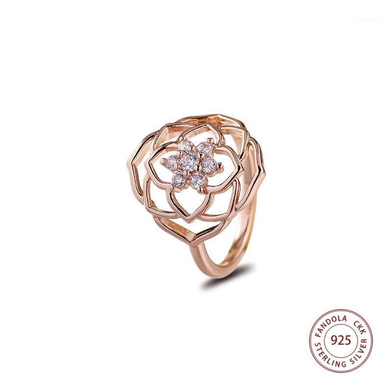 

Cluster Rings Authentic 925 Sterling Silver Rose Petals Statement For Women Wedding Engagement Ring Fine Jewelry Gift Bague Femme 2022, Golden;silver