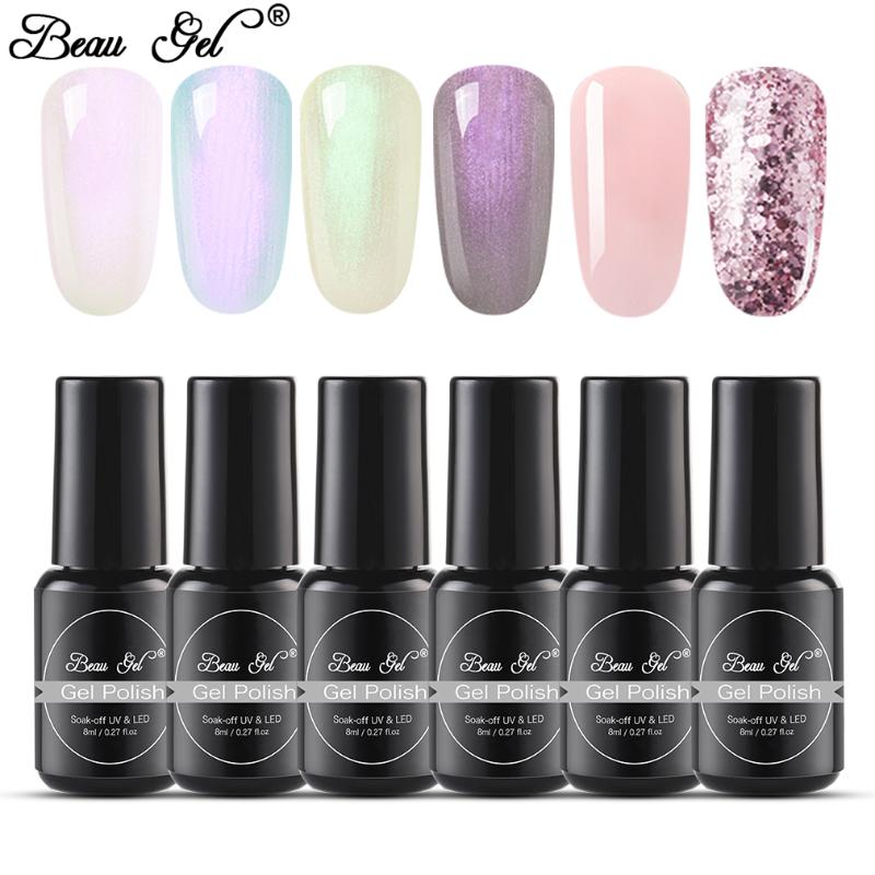 

Beau Gel 6pieces/lot Shell Gel Nail Polish Soak Off Pearl Shell Varnish Semi Permanent Jelly Rose Glod Glitter Nails Lacquer, Zh003