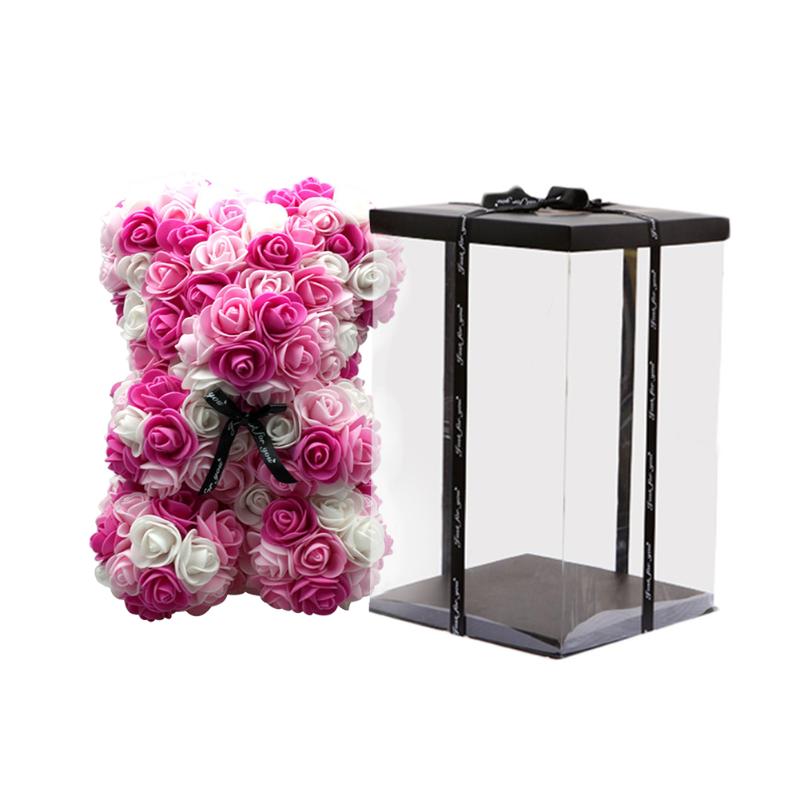 

25x17x17cm Teddy Bear of Rose Artificial Flowers PE Rose for Valentines Wedding Christmas Gift Box home decoration accessories, Blue
