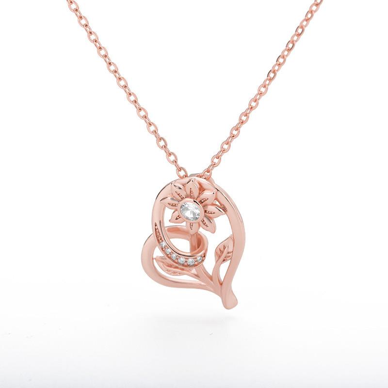 

NeNecklaces for Women Gold Rose flower Sunflower Heart Zircon Aesthetic Stainless Steel Pendant Jewelry Chain Choker Bijoux BFF