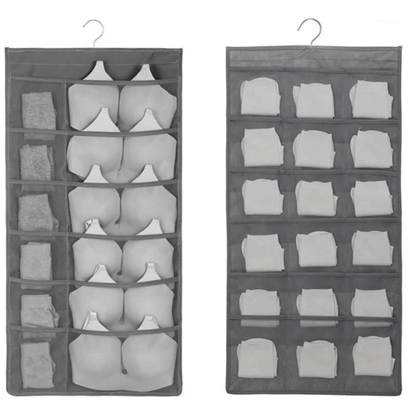 

15-30 Grid Pocket Bra Socks Tie Underwear Organiser Hanging Storage Bag Home1, Gary 24 grids