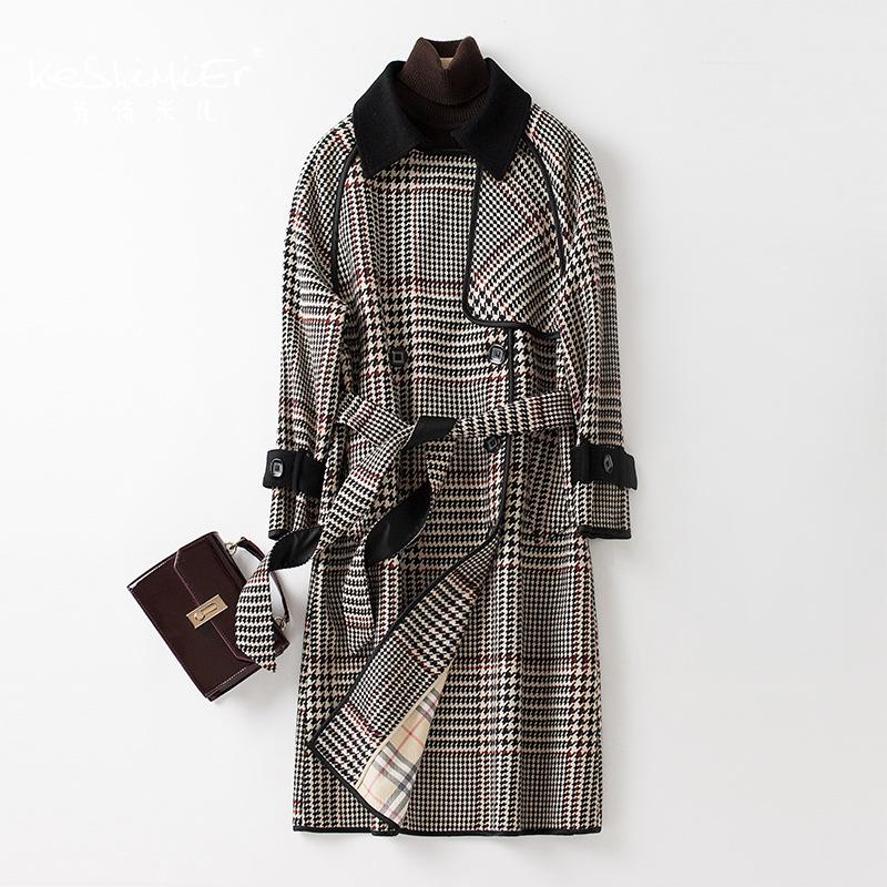 

2020 Women's Winter Clothing New Houndstooth Woolen Coat Long European Version Plus Size Thick Wool Coat Windbreaker Female Y094, Red