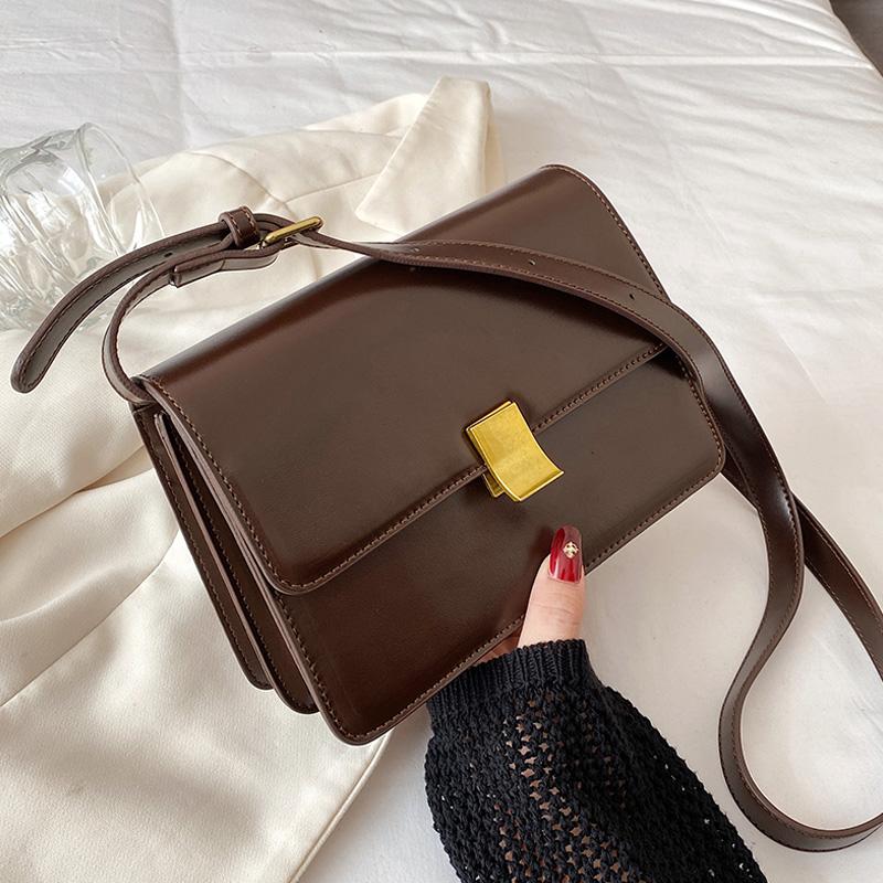 

Casual Solid Small Square Women Shoulder Bag Vintage Metal Buckle Crossbody Bags For Women Luxury Pu Leather Women's Handbag New, Beige 1