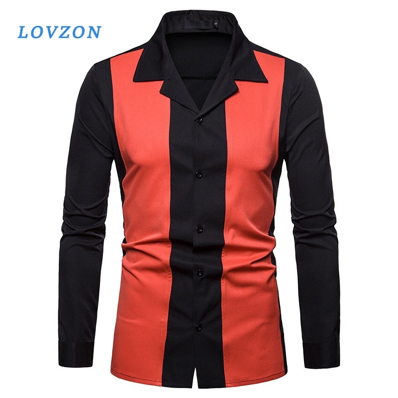 

High Grade Men Shirt Korean Contrast Color Long Sleeves Casual Shirts Hawaiian Hip Hop Streetwear Men's Clothing, Blue shirt