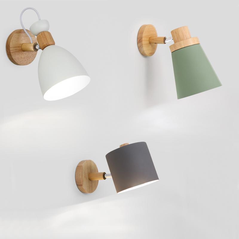 

Modern bedside study reading wall lamp Universal rotationr Solid wood wall lamp simple background cloakroom lamps