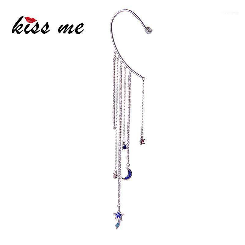 

Kiss Me One Side Ear Hanging Unique Crystal Moon Star Tassel Drop Earring For Women Gift Silver Color Dangle Earring Accessories1