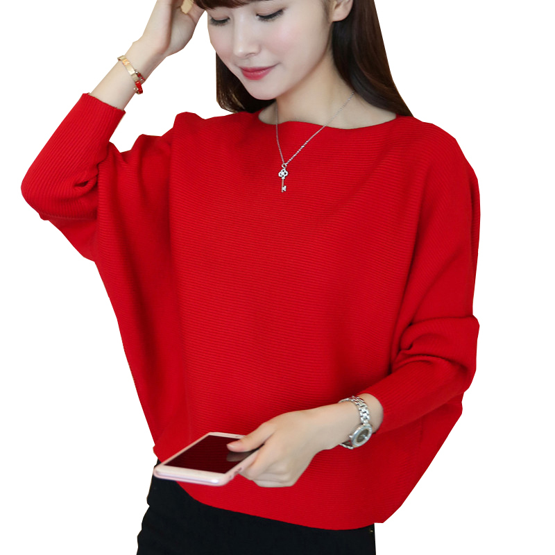 

2020 new winter women pullovers slash neck batwing sleeve solid blouses loose mesh women' sweater tops, Green