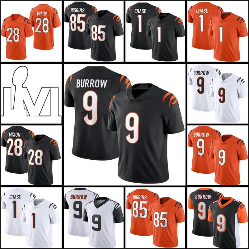 

9 Joe Burrow Ja'Marr Chase Tee Higgins Football Jersey Jessie Bates III Mixon Sam Hubbard Tyler Boyd Vonn Bell Darius Phillips Wilson Bernard Men Women YOUTH, Men jersey
