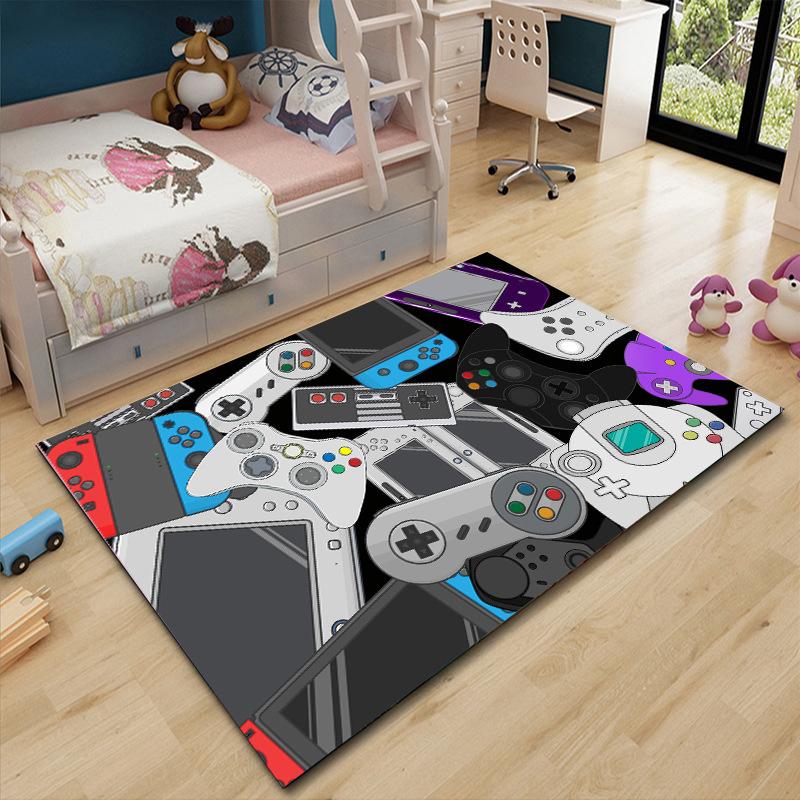 

Game Pattern Carpet Hand Woven Cotton Linen Cute Cartoon Rugs Bedside Game Machine Electric Children Carpet Handle Decor Home, Game 4