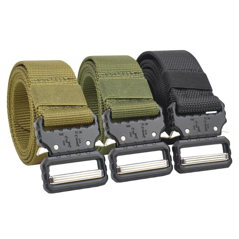 

Army Tactical Belt Nylon Metal Buckle Heavy Duty Combat Belts Hunting Accessories Outdoor Training Waist Belt, Bk