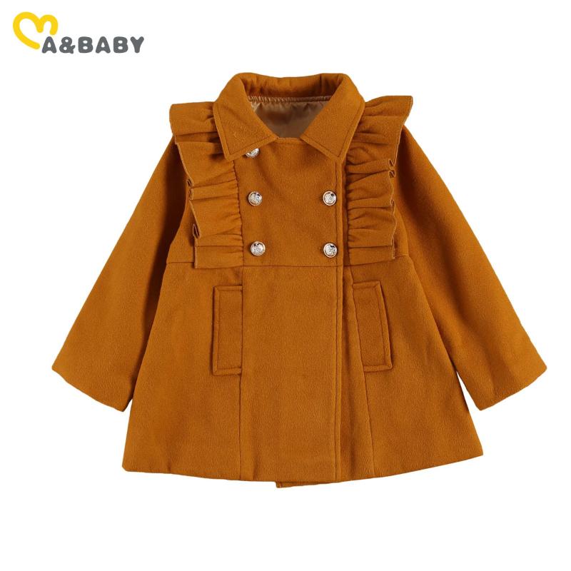 

Ma&Baby 1-6Y Autumn Winter Toddler Kid Girls Coats Long Sleeve Ruffles Woolen Outerwear Children Clothes, As pic
