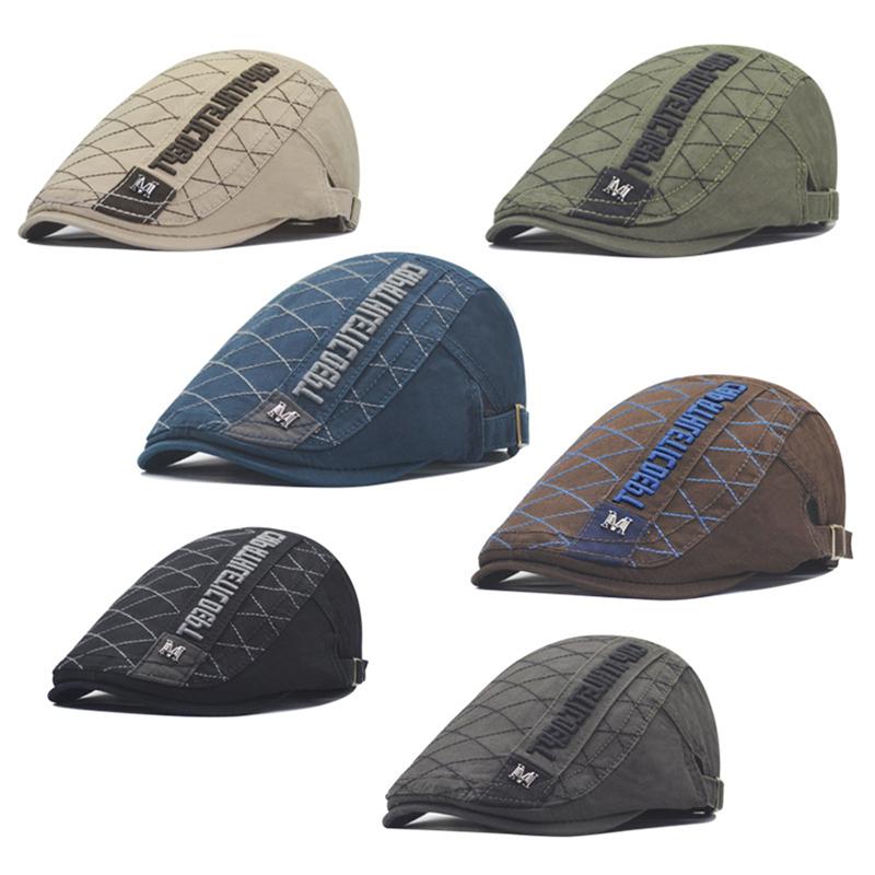 

Casual Men's Hats Retro Berets Hat For Women Cotton Visors Embroidery Herringbone Flat Caps Artist Peaked Newsboy Cap, Khaki