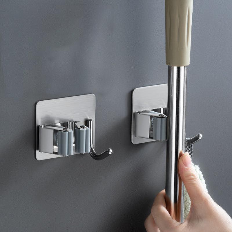 

Broom Holder Wall Mounted Mop Organizer Holder Brush Broom Hanger Stainless Steel Storage Rack Kitchen Clip Seamless Mop Hook