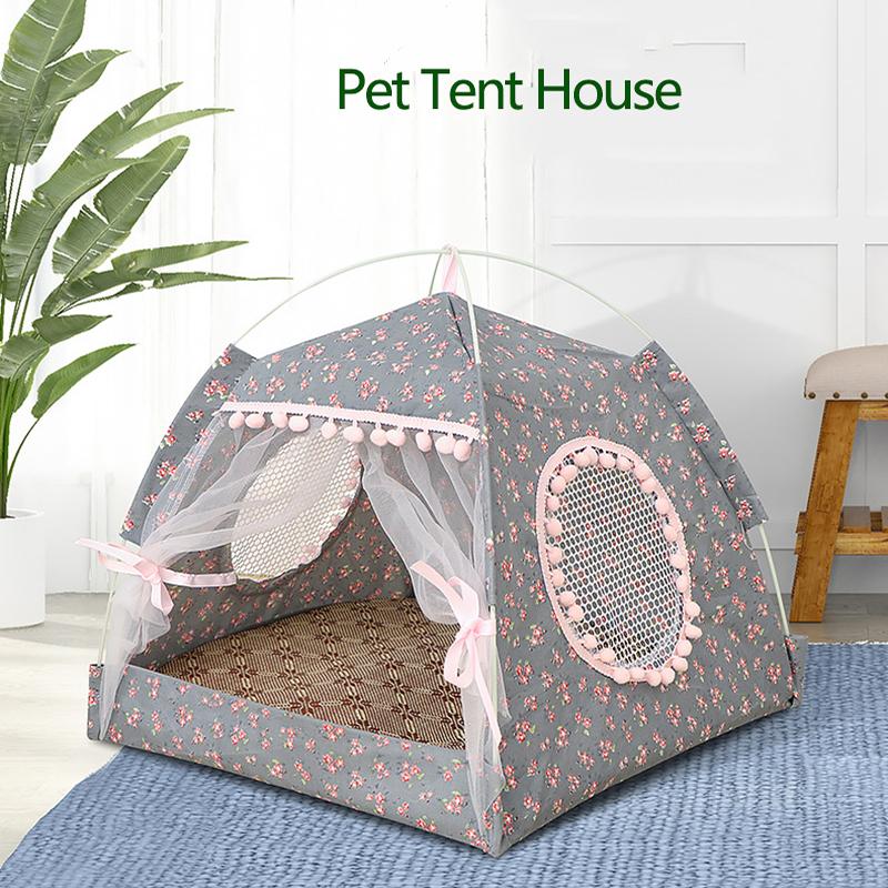 

Foldable Pet Tent House Breathable Print Puppy Cat Bed House Portable Outdoor Indoor Mesh Kennel For Small Dog Cat Dropshipping